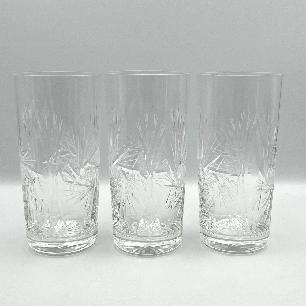 Vintage 1980s Cut Crystal Starburst Fan Highball Glasses Set‎ of 3